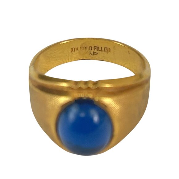 Vintage Men's Ring 10K Gold Filled Blue Glass Star Sapphire Size 11 Mid Century - Picture 4 of 7